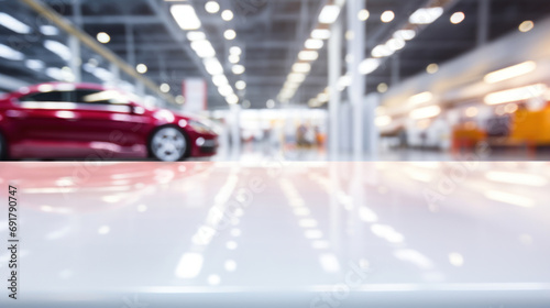 Blurred image of car showroom for background usage. Can be used for display or montage your products. © red_orange_stock