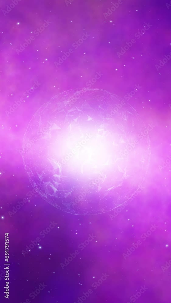 Bright purple glowing digital sphere vertical loop rotation. Bright purple glowing digital sphere vertical loop rotation.