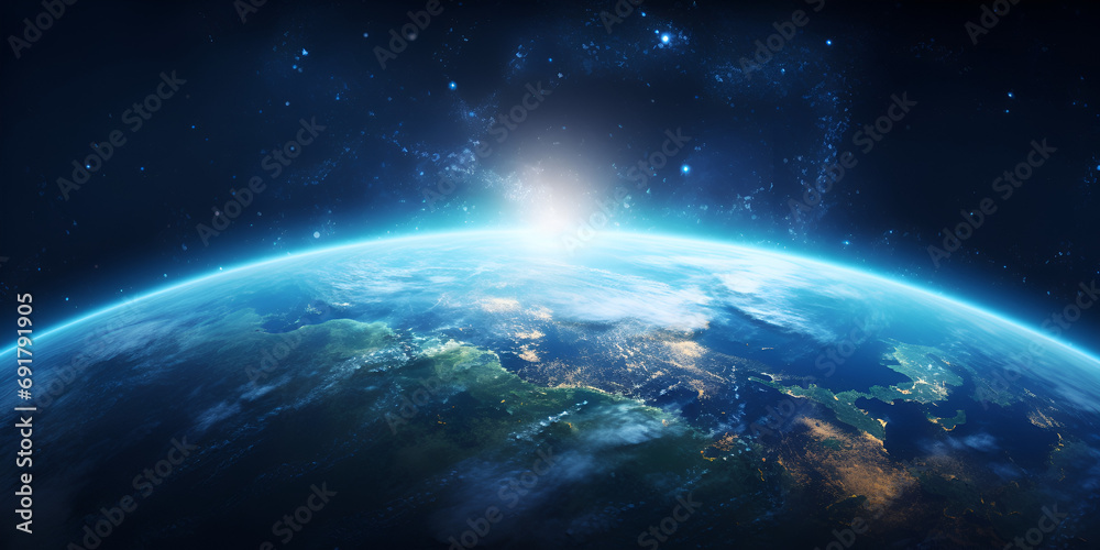 View of the earth from space during a sunrise rendering elements of this image furnished,Galactic Harmony: Witnessing the Dawn of Creation from Celestial Heights
