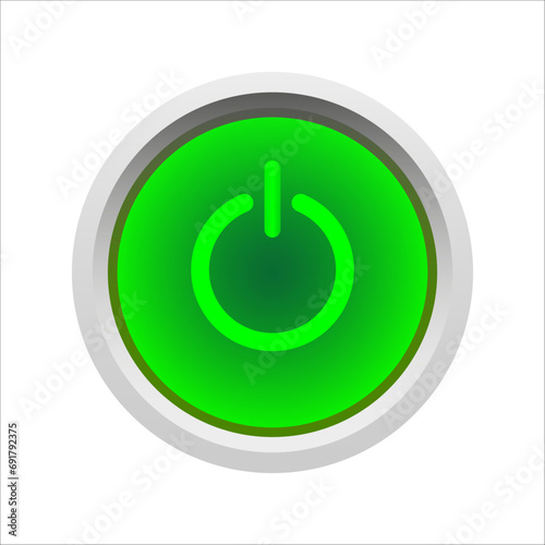 Illuminated switch button on white background.