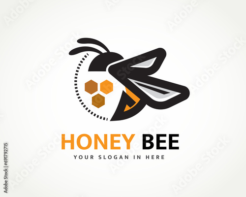 circle abstract flying bee art logo design template illustration inspiration