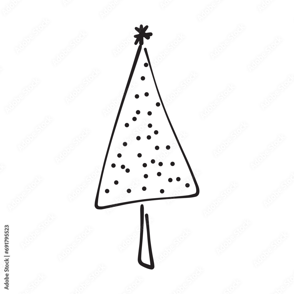 Christmas tree icon, vector hand drawn outline illustration of Xmas symbol for greeting and invitation cards in web and print materials Christmas tree icon, vector hand drawn outline illustration of Xmas symbol for greeting and invitation cards in web and print materials