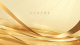 Gold luxury background with ribbon elements and glitter light effects decorations and bokeh.