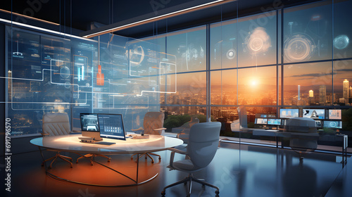 Business and technology concept. Smart office. Generative Ai.