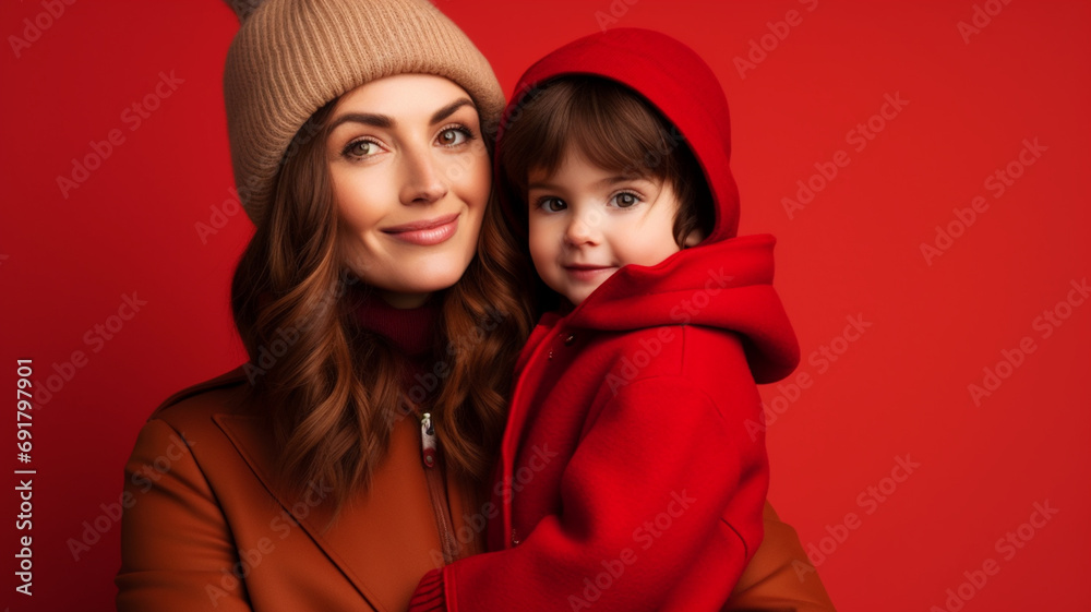 Mother and son wearing warm winter clothes Mother and son wearing warm winter clothes