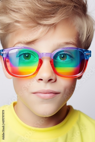 Funny looking child boy wea...