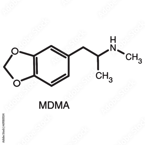 Formula of chemical structure of MDMA, MDMA-d5(IS), MBDB, vector eps 10