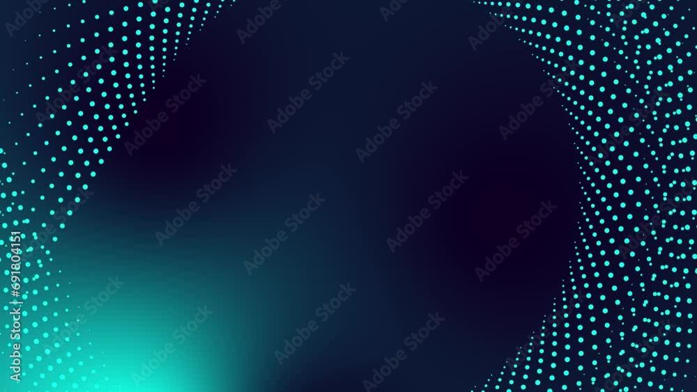 Circular dotted spot animation tech motion graphic round swirl abstract pattern geometric background looping spiral design futuristic visual effect rotation for intro title 4K teal blue