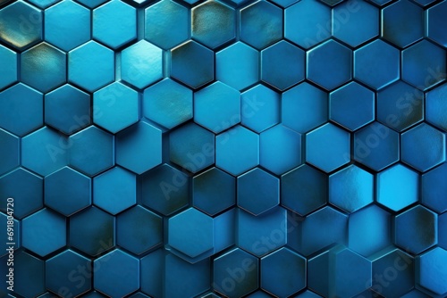  a background of blue hexagonal tiles with a light reflection on the top of one of the hexagonal tiles.