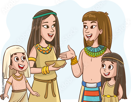 Vector illustration of ancient egypt family