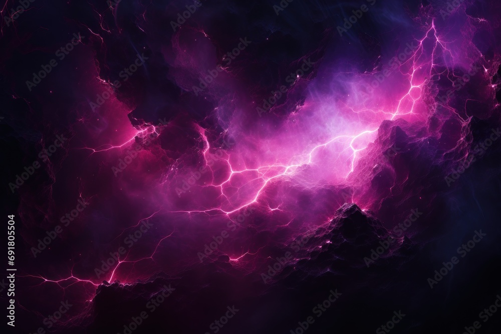  a computer generated image of a purple and pink cloud with lightning coming out of the top of the clouds and in the middle of the bottom of the clouds. - obrazy, fototapety, plakaty 