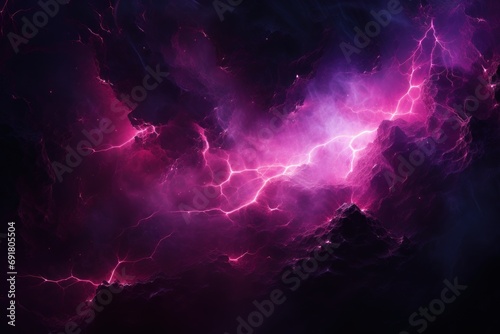  a computer generated image of a purple and pink cloud with lightning coming out of the top of the clouds and in the middle of the bottom of the clouds. photo