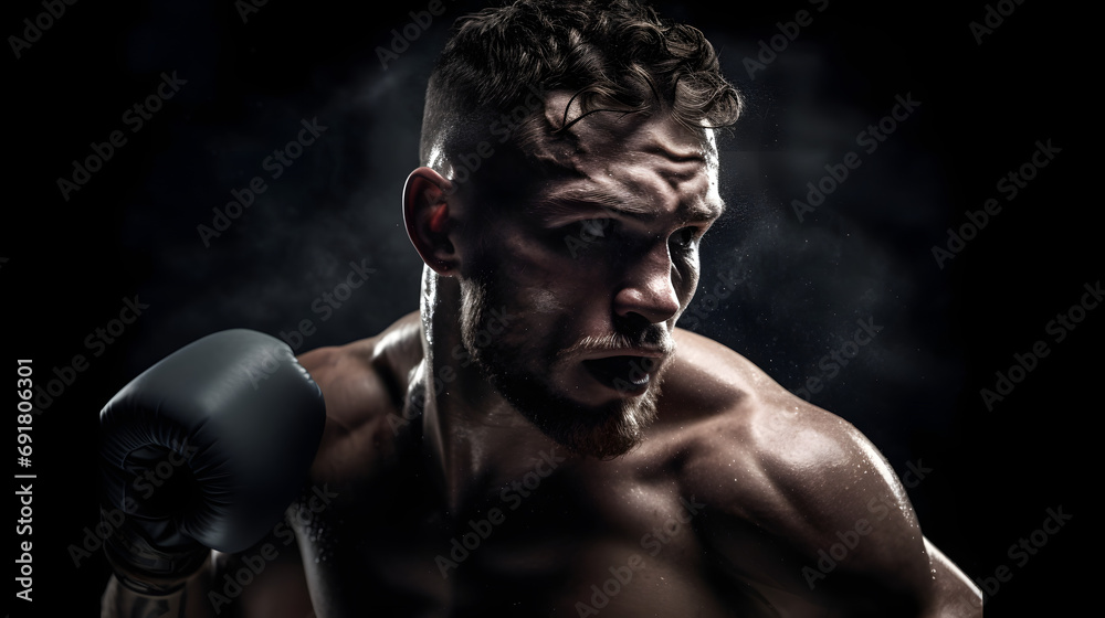Male professional boxer fighting in the ring 