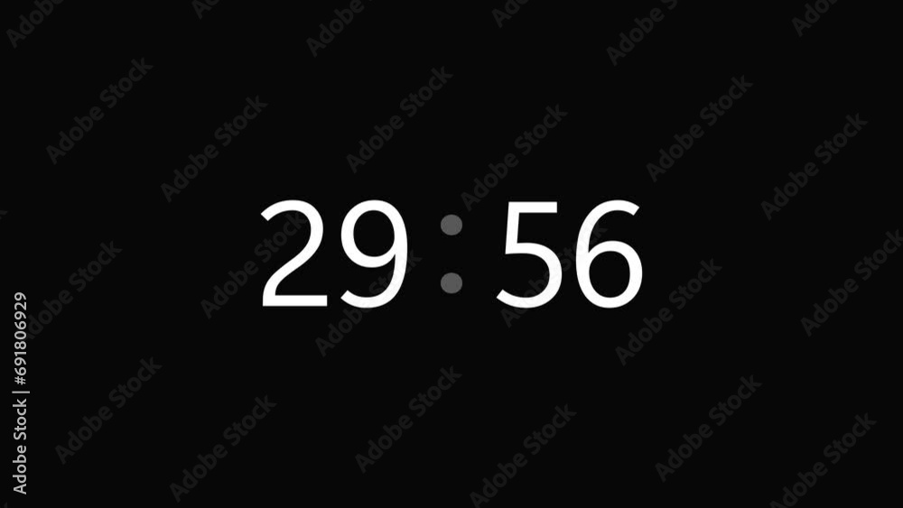 30 minutes digital countdown clock timer animation in 4k