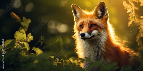 In the forest's hush, a fox's gaze captures the fading light.