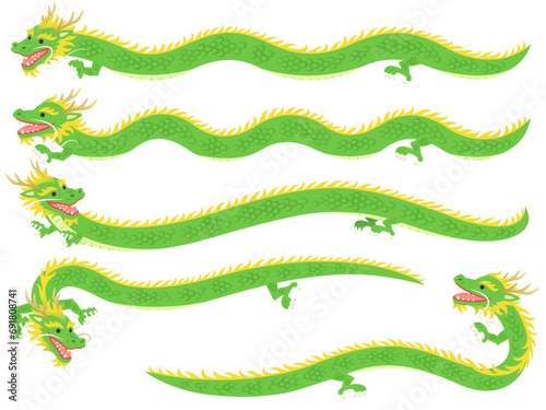 長い緑の龍のイラスト