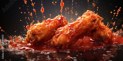 Juicy drumsticks dance in a splash of red, igniting taste buds with their zest.