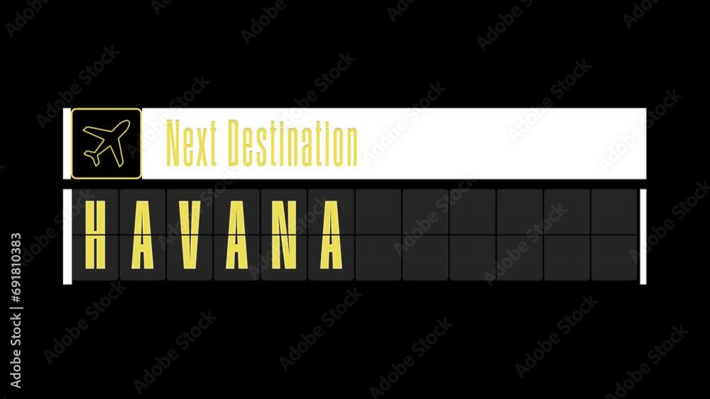 Pantalla de información de destinos internaciones: Havana