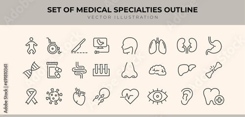 Medical Specialties icons collection. Set contains such Icons as neurologist, eye specialist, heart specialist, and more
 photo