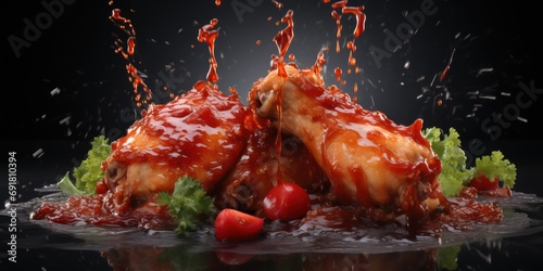 Juicy drumsticks dance in a splash of red, igniting taste buds with their zest.