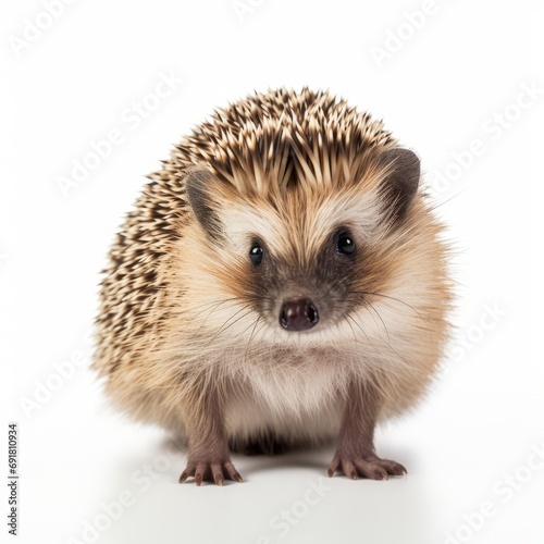 adorable African white- bellied hedgehog standing on white background