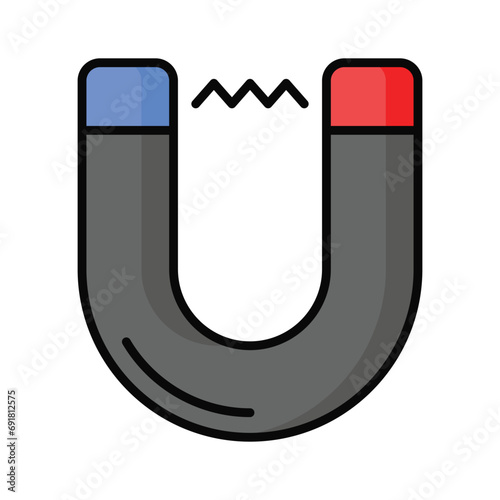 Physics magnet icon in flat style, scalable vector of attraction