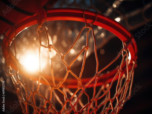 Close-up of a red basketball net, symbolizing active sports and competition. © Jan