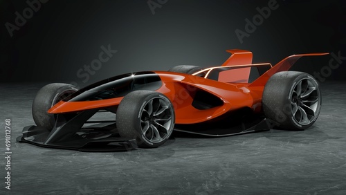 3D rendering of a brand-less generic concept racing car  