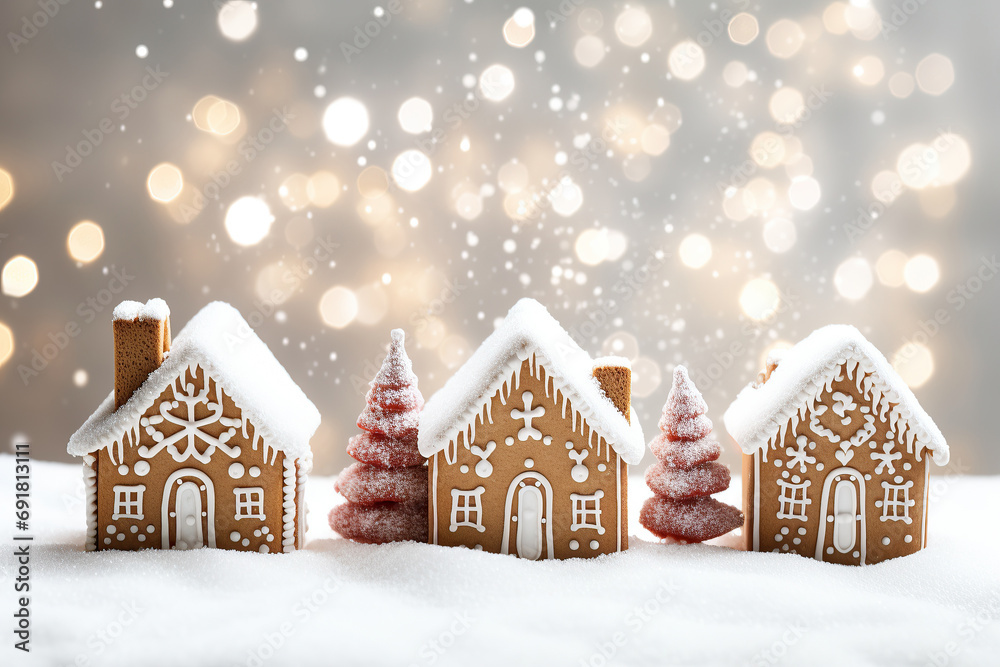 Naklejka premium Christmas greeting card. Festive decoration on background. New Year concept. Copy space. Flat lay.