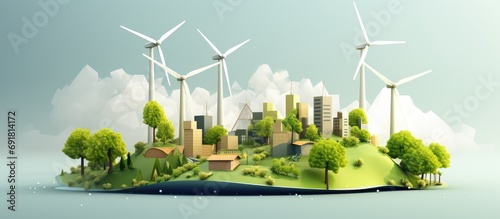 Environmentally friendly power for sustainable surroundings. Factory, machine, and technology industry utilizing wind energy. Decrease Co2 emissions, limit global warming and climate change. photo