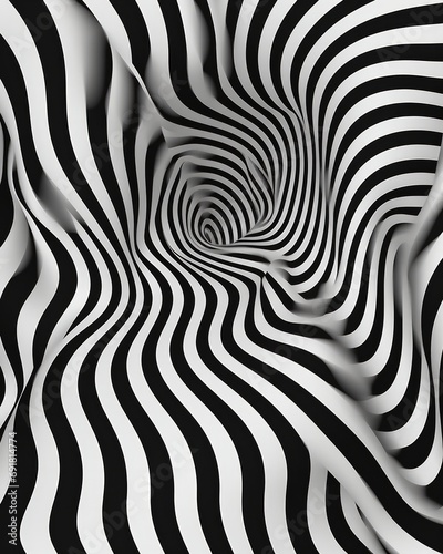 Black and White Spiral Optical Illusion Abstract Background. A Distorted Black and White Tunnel. Black and White Abstract Design Wallpaper