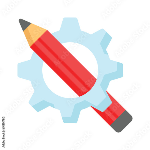 Gear and Pencil, concept icon of design development, creative development, blogging and copywriting