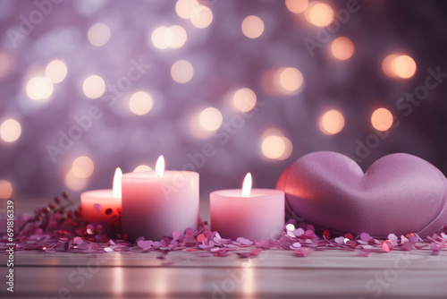 Background for Valentine s Day with decorative elements hearts  flowers or candles
