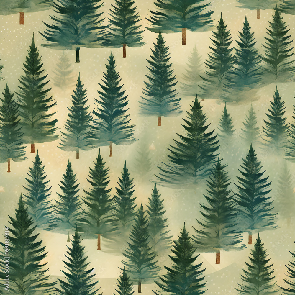 Seamless vintage retro pattern with new year trees
