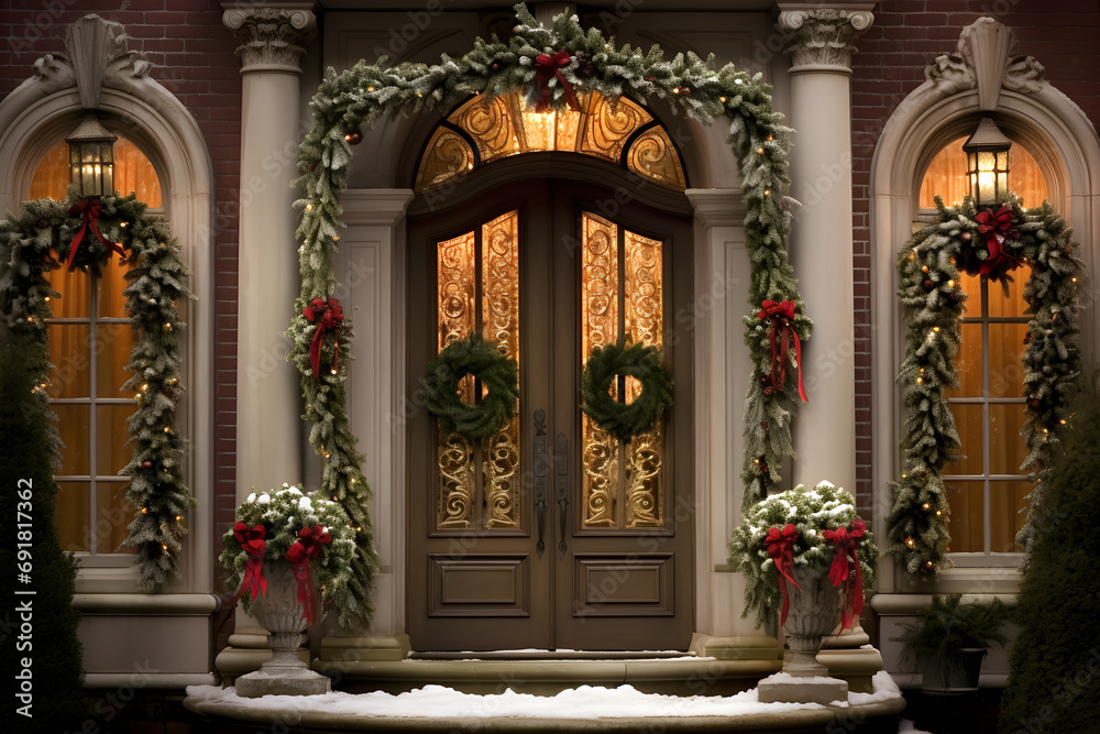 Porch and door in christmas decorations