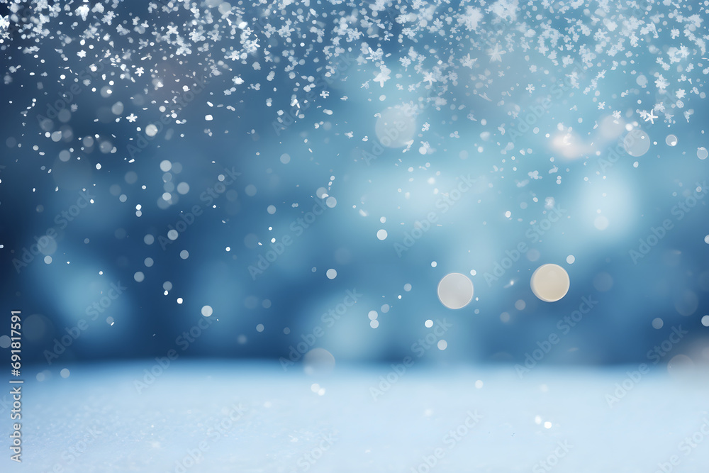 Abstract blue bokeh snowing background