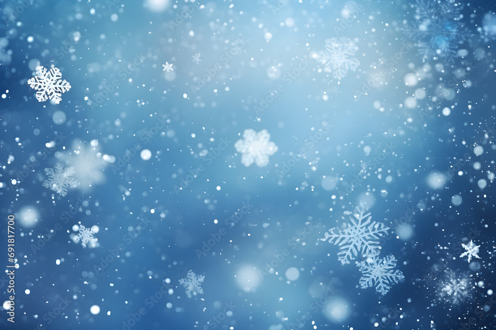 Simple christmas snowing blue bokeh background