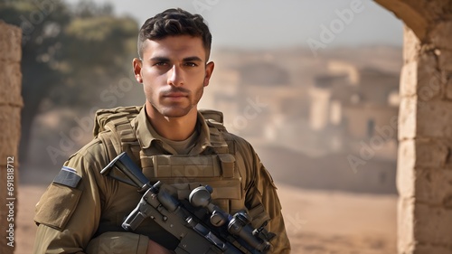 Portrait of army soldier with rifle 