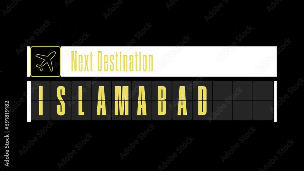 Pantalla de información de destinos internaciones: ISLAMABAD