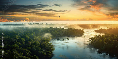the sun illuminates the mist of the jungle © Kien