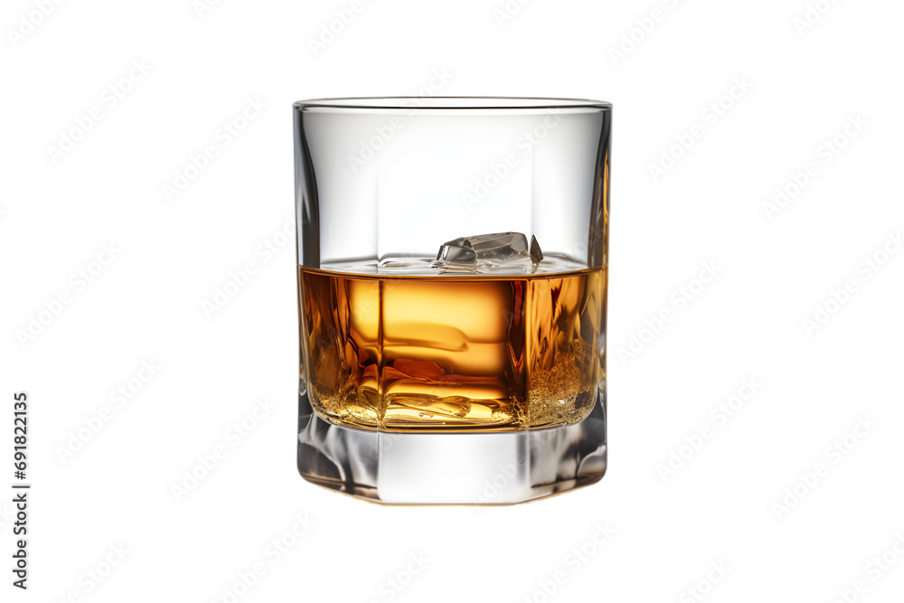 Glass of whiskey with ice isolated on transparent background