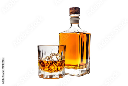 glass of whiskey and bottle isolated on transparent background