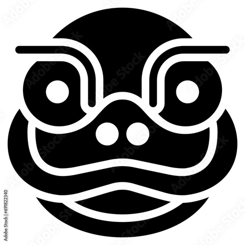 lion dance icon with glyph style and pixel perfect base. Suitable for website design, logo, app and UI. Based on the size of the icon in general, so it can be reduced.