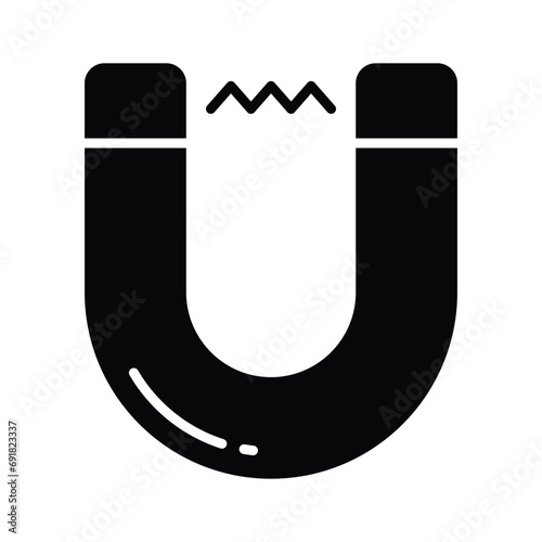 Physics magnet icon in flat style, scalable vector of attraction