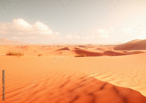 A serene desert landscape with golden sand dunes and a solitary cloud  evoking tranquility and adventure. Generative AI.