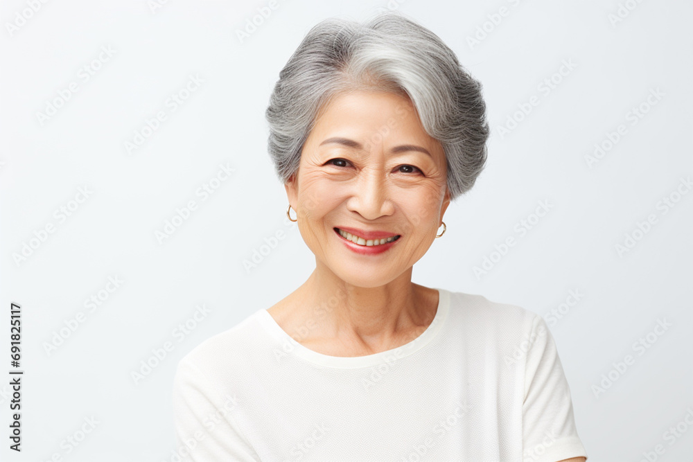 白い服を着たシニア女性