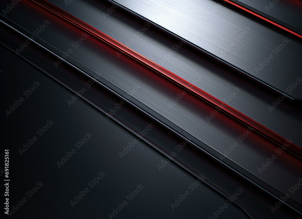 A sleek and modern metallic design on a dark background, with a maroon streak framed by silver lines. Generative AI. A sleek and modern metallic design on a dark background, with a maroon streak framed by silver lines. Generative AI.