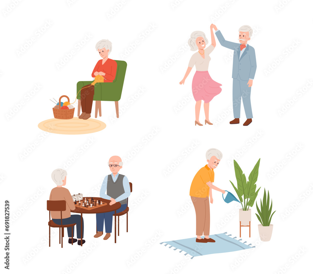 Set of elderly men and women flat style, vector illustration