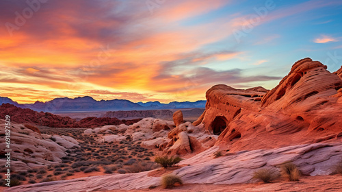 Tranquil Sunset over Dramatic Mountain Landscape