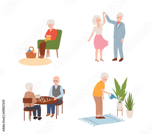 Fototapeta Naklejka Na Ścianę i Meble -  Set of elderly men and women flat style, vector illustration
